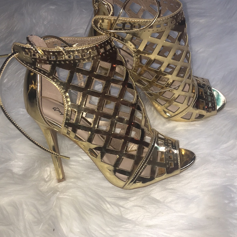 Gold ankle strap heels